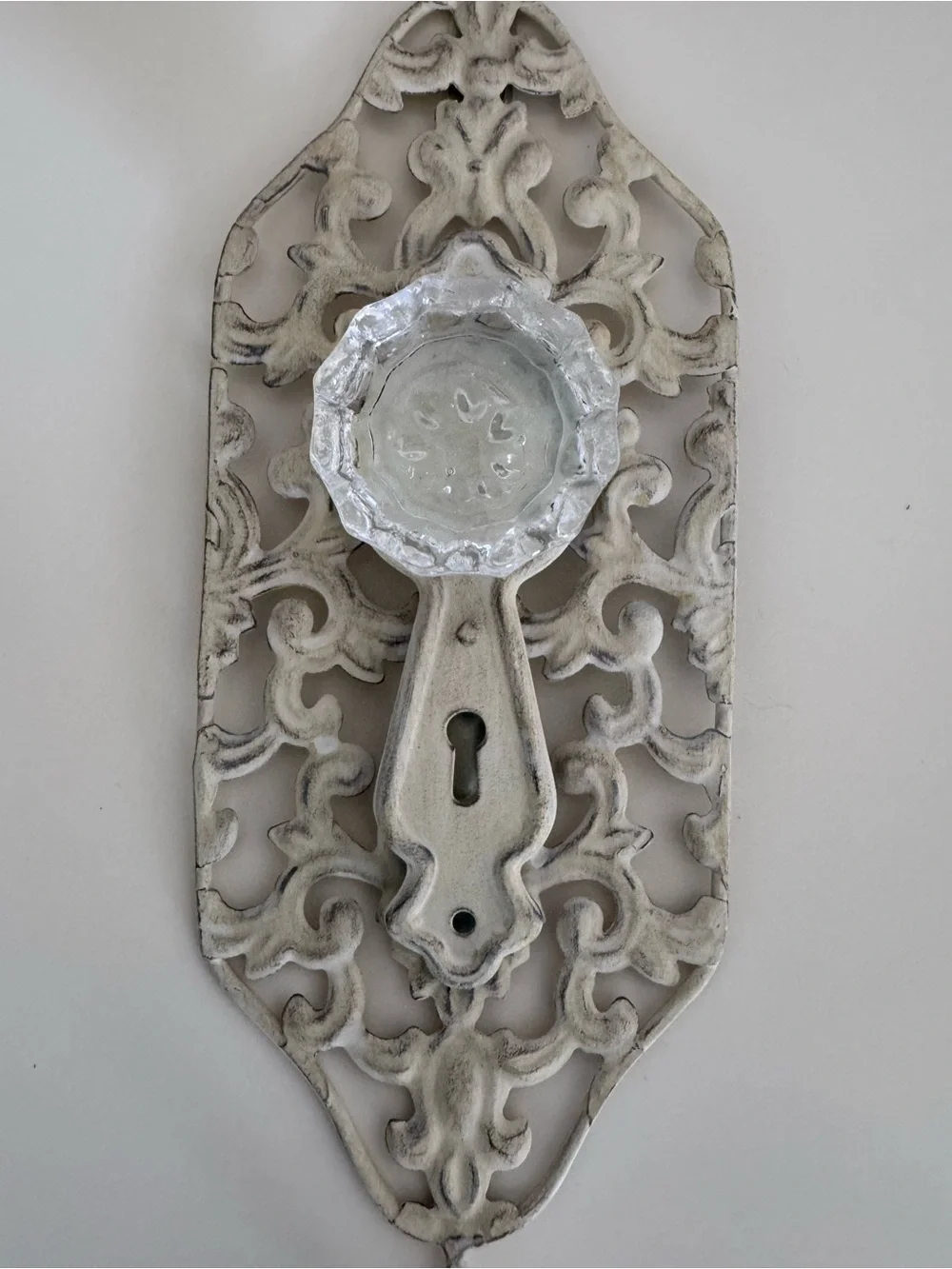 Vintage Cream Chic Wall Sconce Crystal Knob Hook French Country Cottagecore Keys